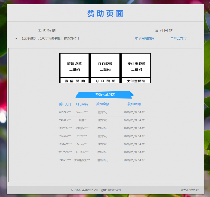 漂亮的赞助打赏单页HTML源码-AI源码网